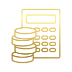 Gold accounting icon with calculator and coins representing professional accounting services.