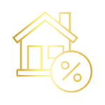 Gold property tax icon with a house and percentage symbol representing property tax services.