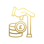 Gold SSAS pensions icon with a hand holding pound coins representing pension advisory services.